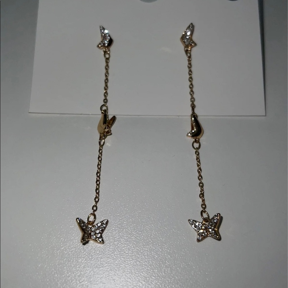 Butterfly Dangle Rhinestone Earrings - Picture 4 of 7